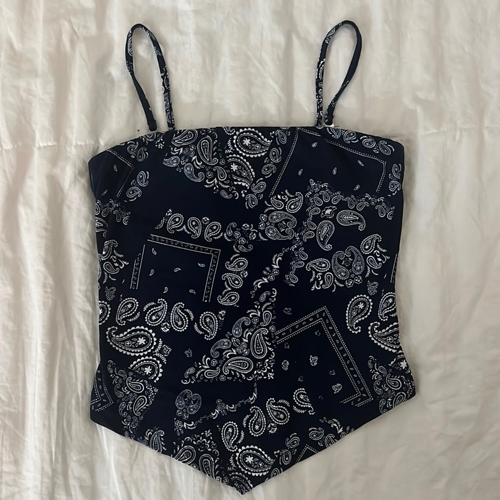 navy blue and white bandana cropped tank